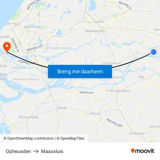 Opheusden to Maassluis map