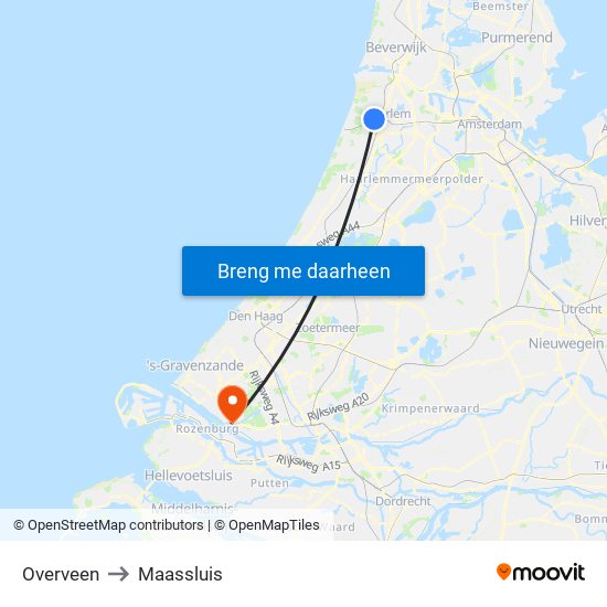 Overveen to Maassluis map