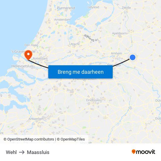 Wehl to Maassluis map