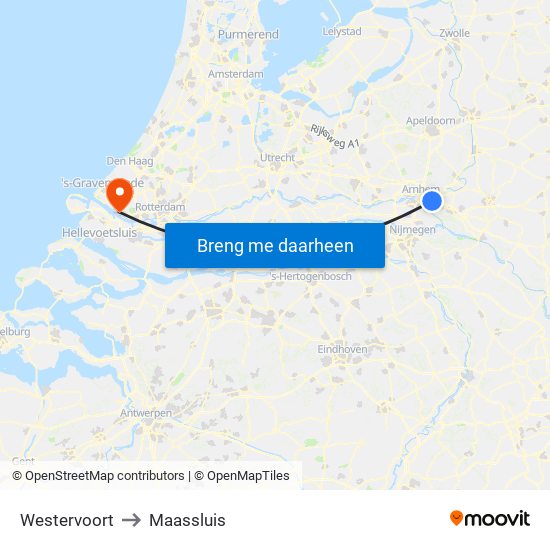 Westervoort to Maassluis map