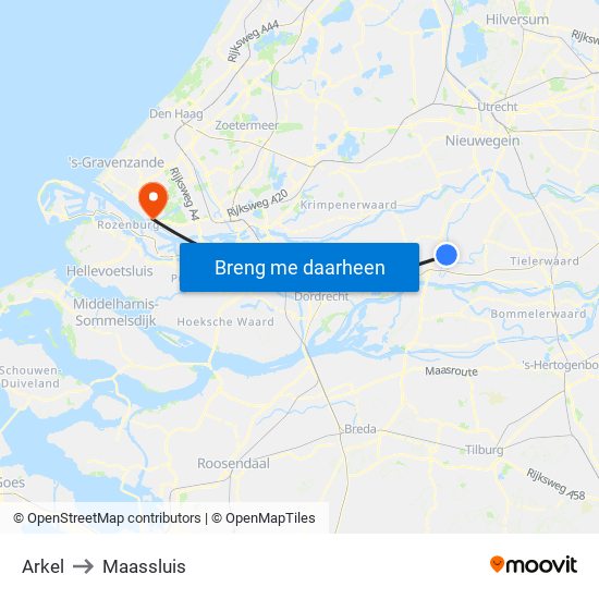 Arkel to Maassluis map