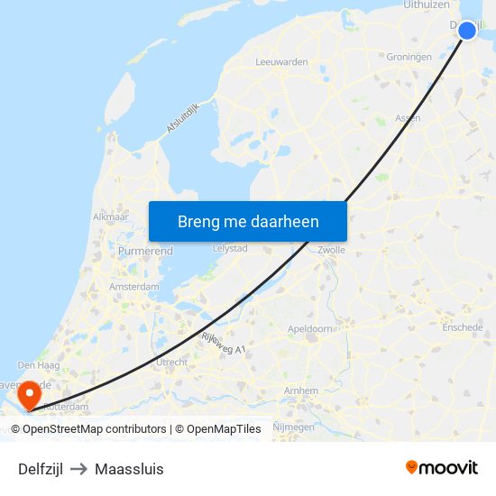 Delfzijl to Maassluis map