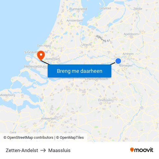Zetten-Andelst to Maassluis map
