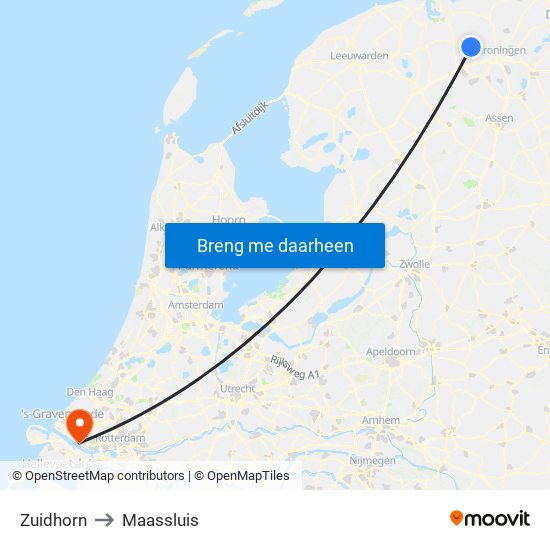 Zuidhorn to Maassluis map