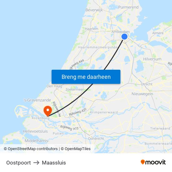 Oostpoort to Maassluis map