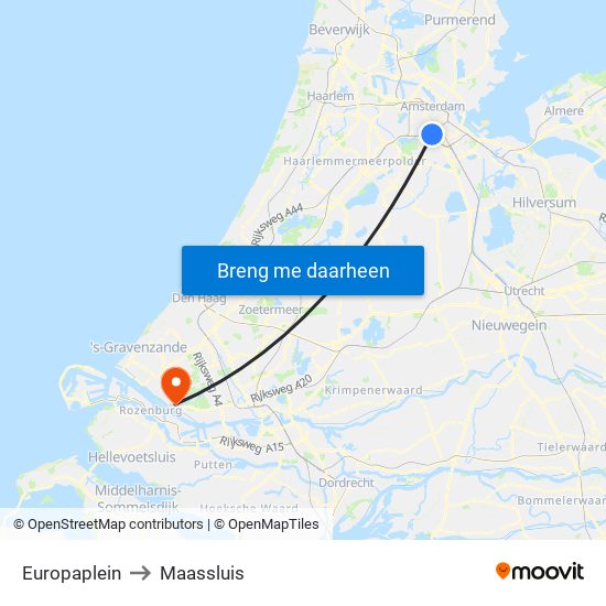 Europaplein to Maassluis map