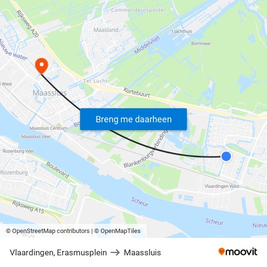 Vlaardingen, Erasmusplein to Maassluis map