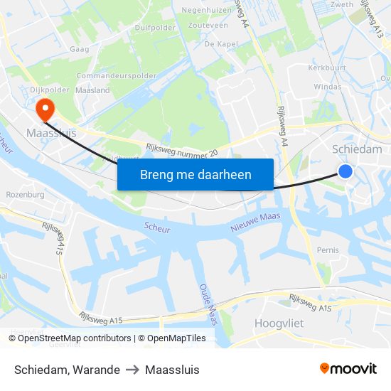 Schiedam, Warande to Maassluis map