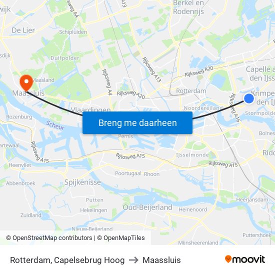 Rotterdam, Capelsebrug Hoog to Maassluis map