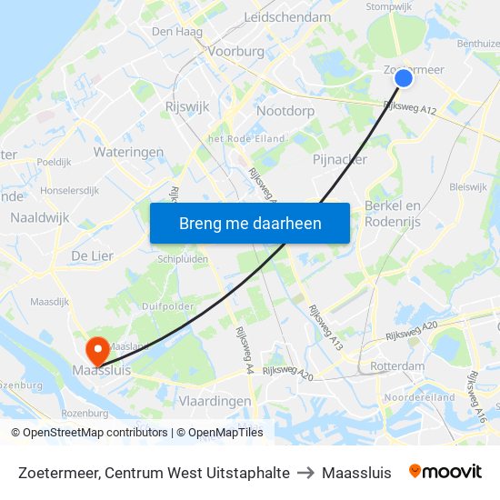 Zoetermeer, Centrum West Uitstaphalte to Maassluis map