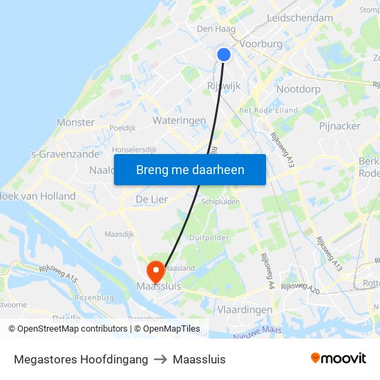 Megastores Hoofdingang to Maassluis map