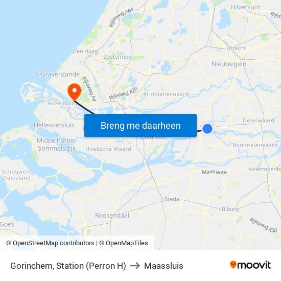 Gorinchem, Station (Perron H) to Maassluis map
