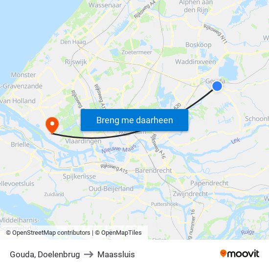 Gouda, Doelenbrug to Maassluis map