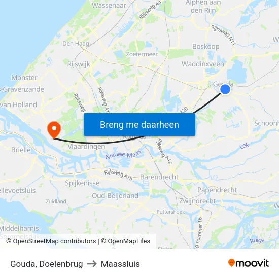 Gouda, Doelenbrug to Maassluis map
