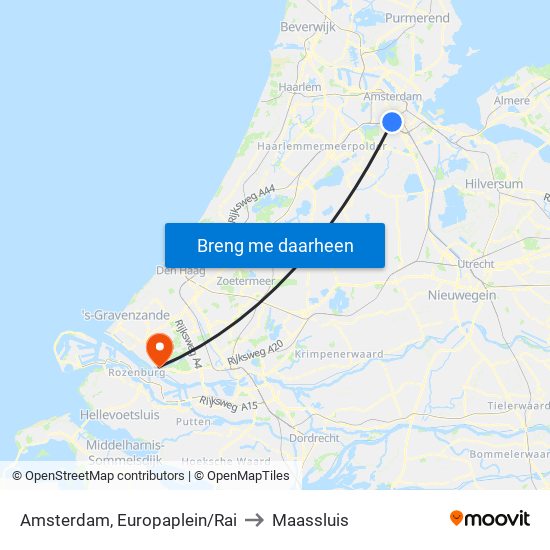 Amsterdam, Europaplein/Rai to Maassluis map