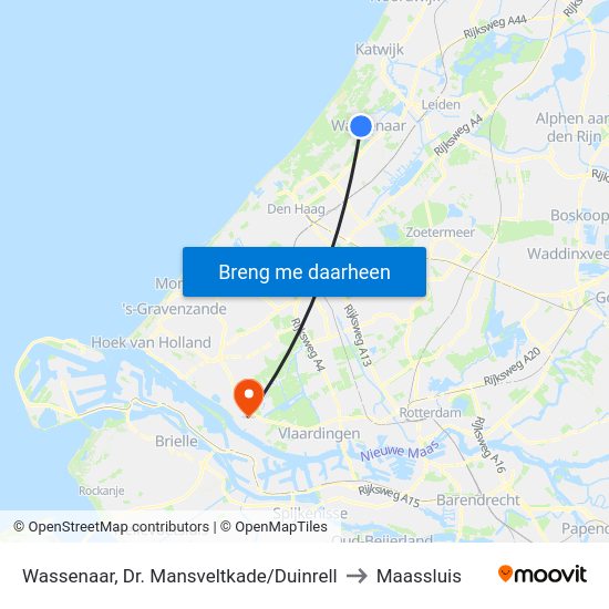 Wassenaar, Dr. Mansveltkade/Duinrell to Maassluis map