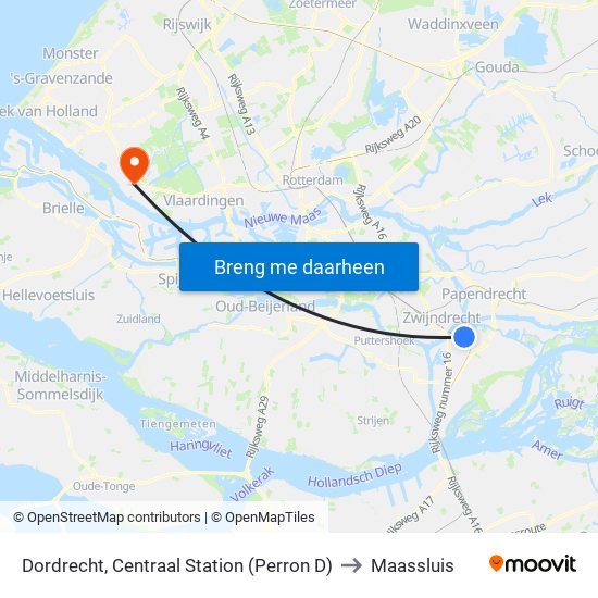 Dordrecht, Centraal Station (Perron D) to Maassluis map
