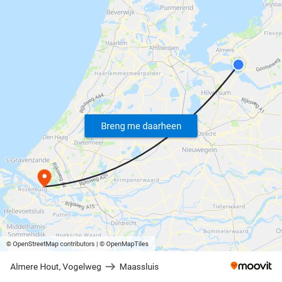 Almere Hout, Vogelweg to Maassluis map