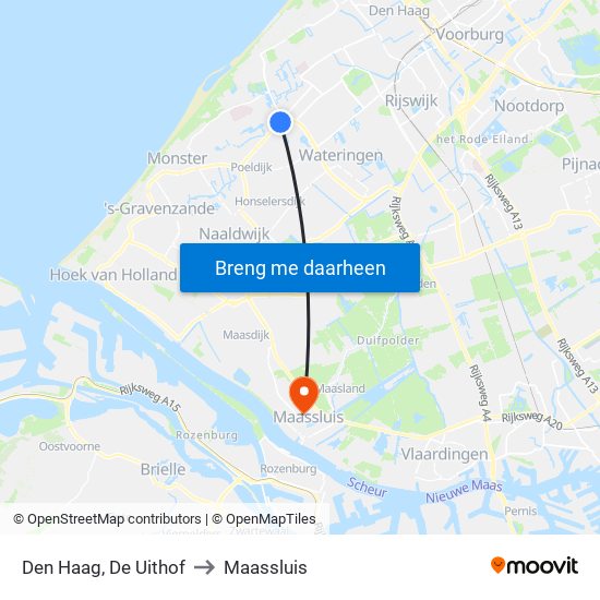 Den Haag, De Uithof to Maassluis map