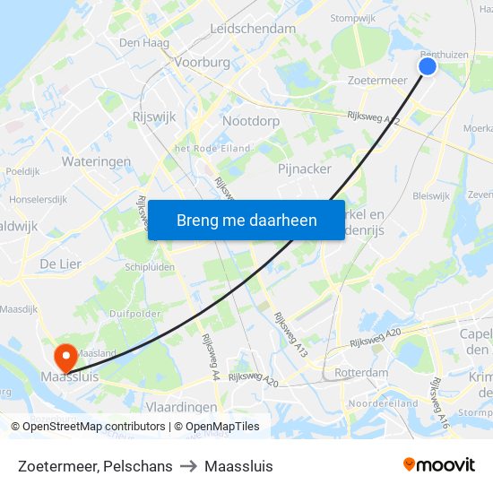 Zoetermeer, Pelschans to Maassluis map
