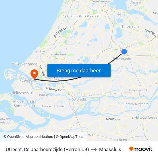 Utrecht, Cs Jaarbeurszijde (Perron C9) to Maassluis map