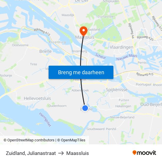 Zuidland, Julianastraat to Maassluis map