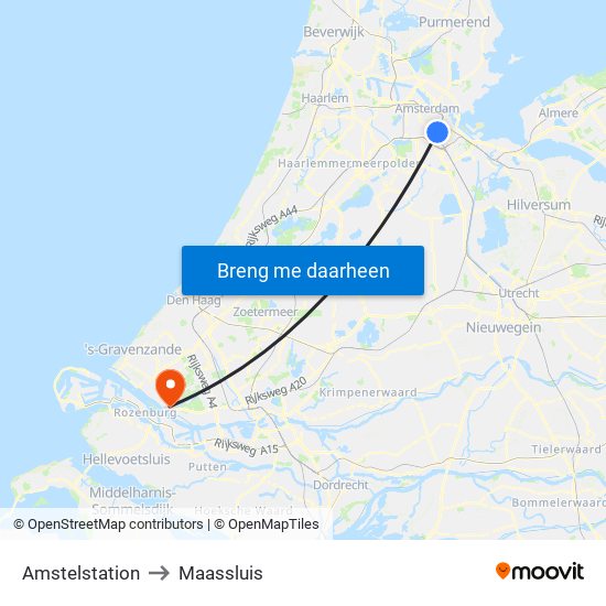 Amstelstation to Maassluis map