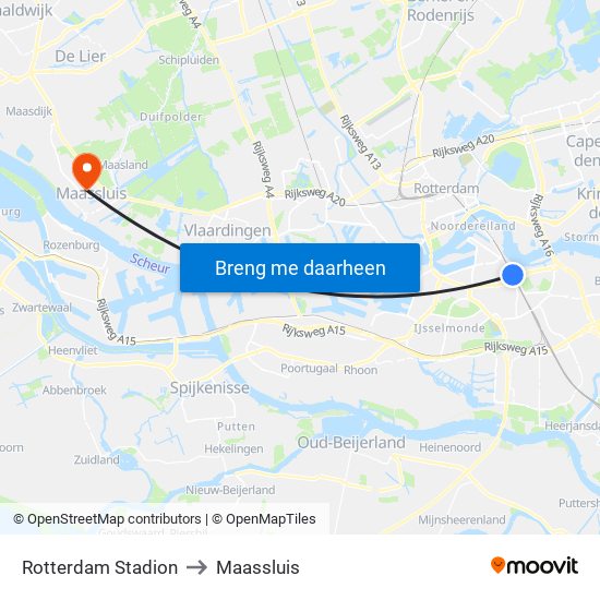 Rotterdam Stadion to Maassluis map