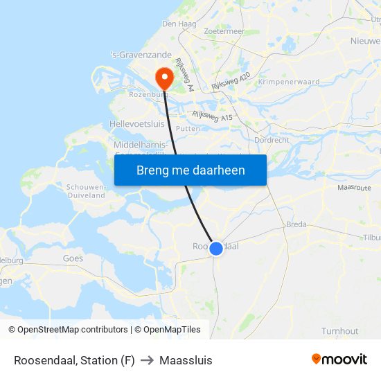 Roosendaal, Station (F) to Maassluis map