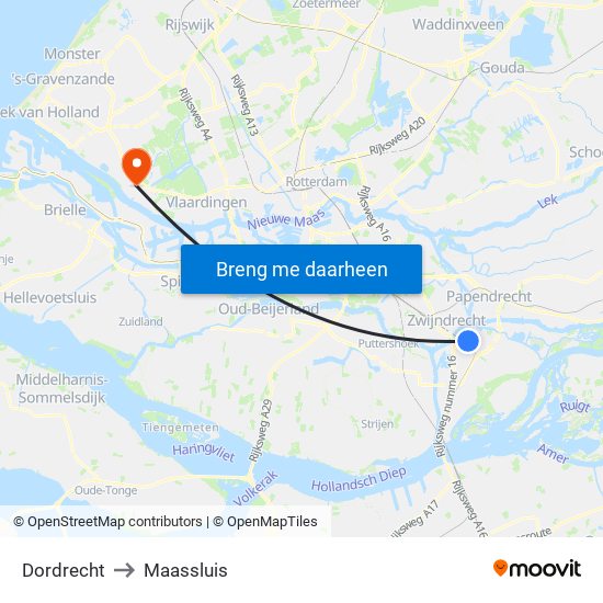 Dordrecht to Maassluis map