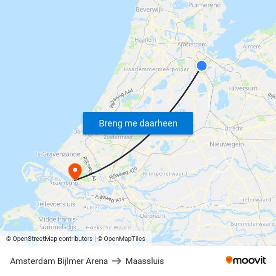 Amsterdam Bijlmer Arena to Maassluis map