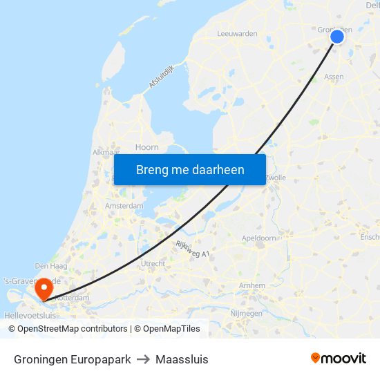 Groningen Europapark to Maassluis map