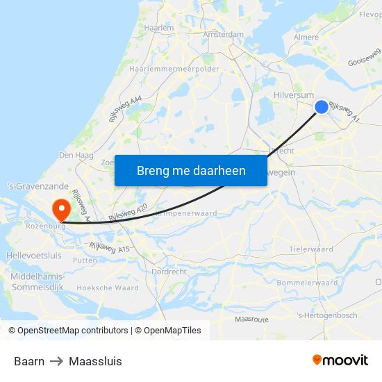 Baarn to Maassluis map