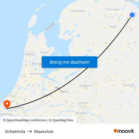 Scheemda to Maassluis map