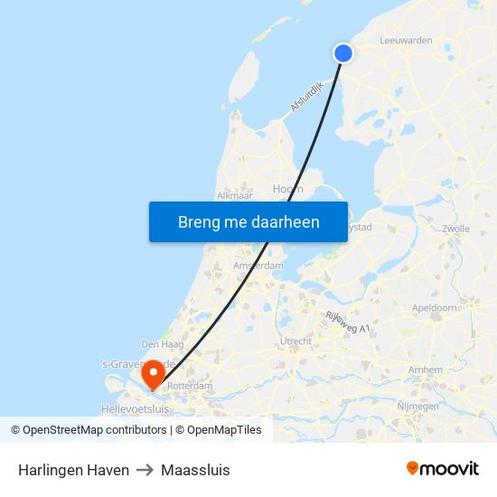Harlingen Haven to Maassluis map
