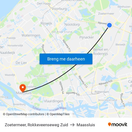 Zoetermeer, Rokkeveenseweg Zuid to Maassluis map