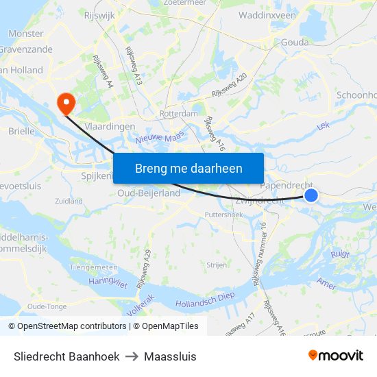 Sliedrecht Baanhoek to Maassluis map