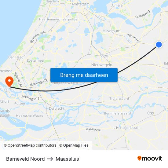 Barneveld Noord to Maassluis map