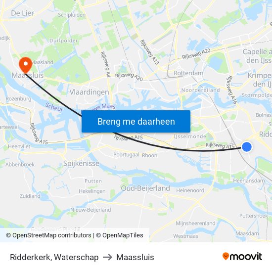 Ridderkerk, Waterschap to Maassluis map