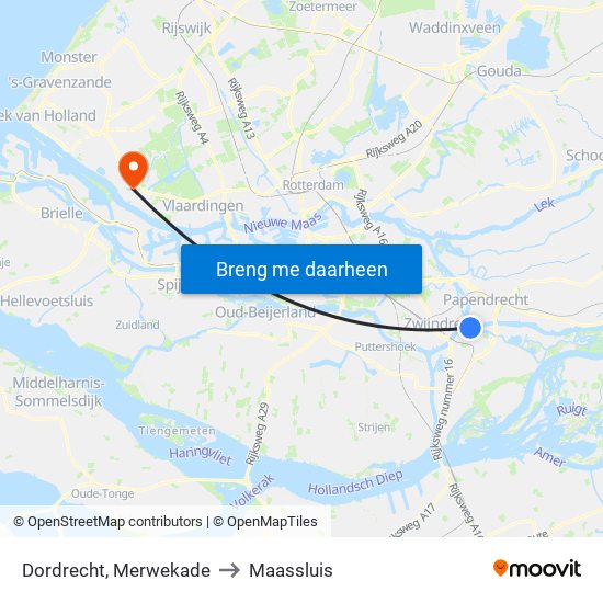 Dordrecht, Merwekade to Maassluis map