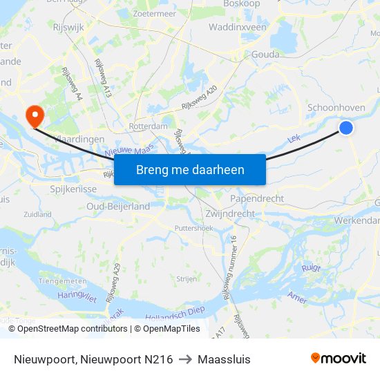 Nieuwpoort, Nieuwpoort N216 to Maassluis map