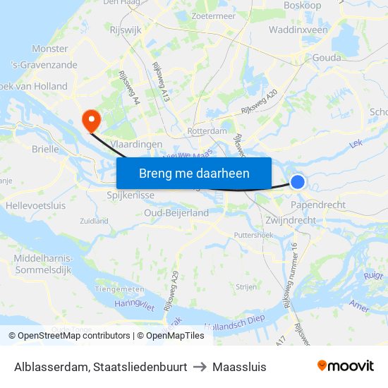 Alblasserdam, Staatsliedenbuurt to Maassluis map