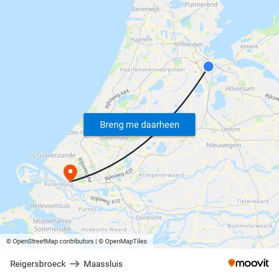 Reigersbroeck to Maassluis map