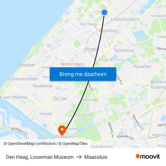 Den Haag, Louwman Museum to Maassluis map