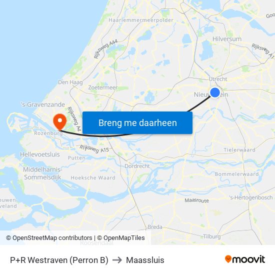 P+R Westraven (Perron B) to Maassluis map