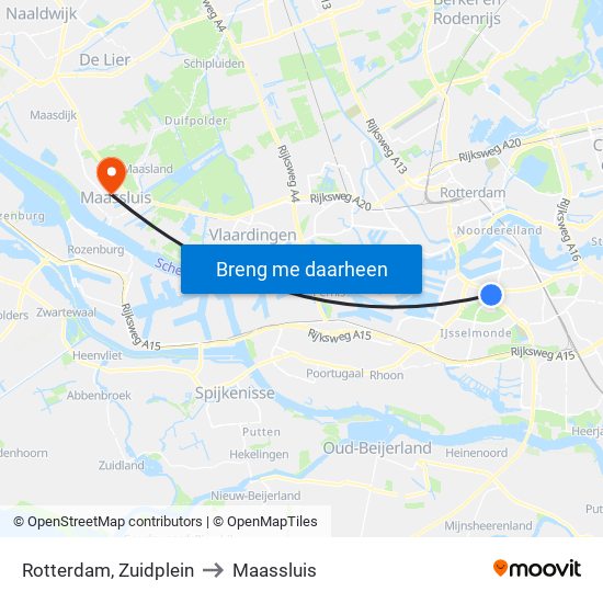 Rotterdam, Zuidplein to Maassluis map