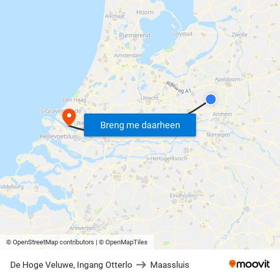 De Hoge Veluwe, Ingang Otterlo to Maassluis map