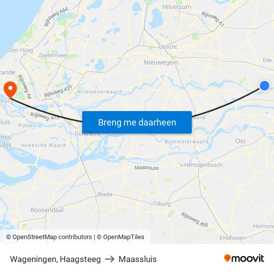 Wageningen, Haagsteeg to Maassluis map