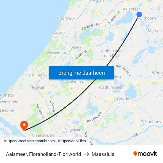 Aalsmeer, Floraholland/Floriworld to Maassluis map