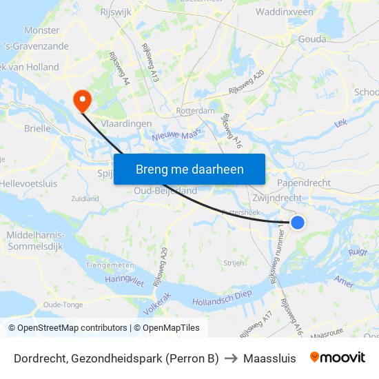 Dordrecht, Gezondheidspark (Perron B) to Maassluis map